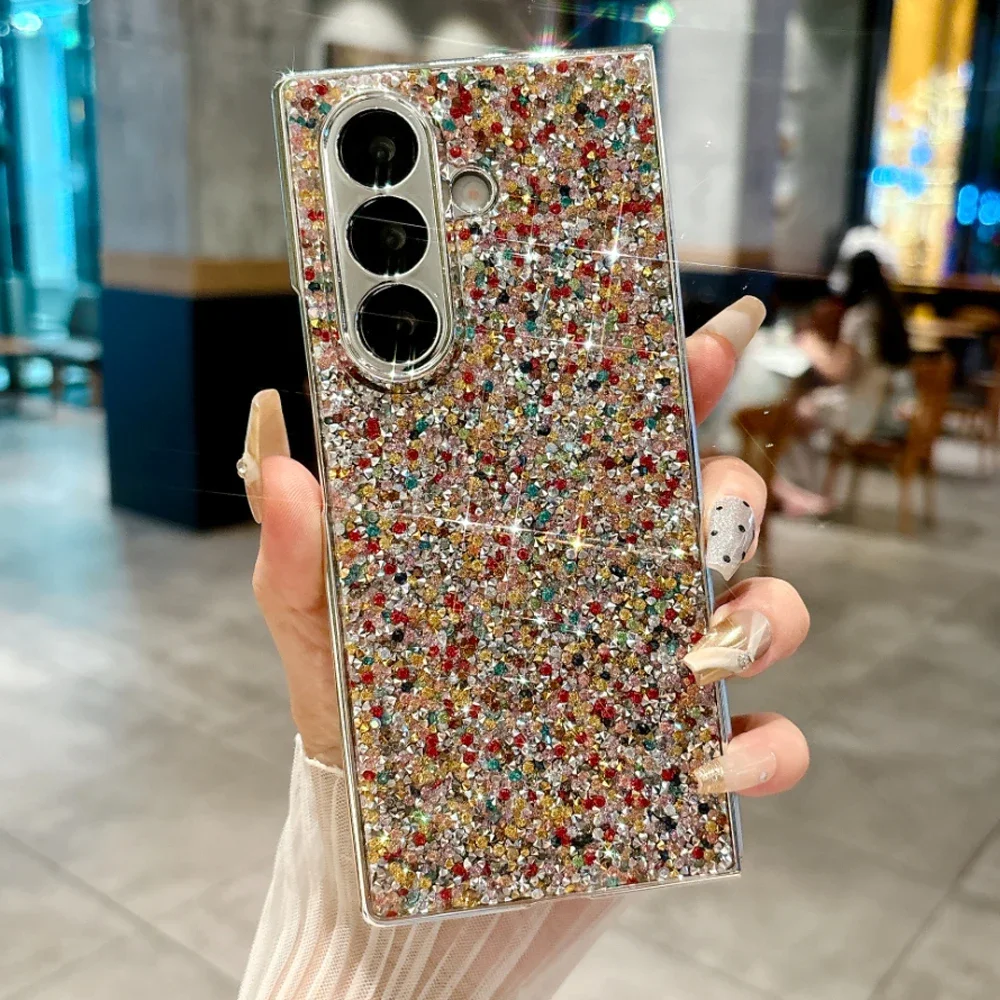 Luxury Colorful Diamond Shockproof Plating Hard Phone Case For Samsung Galaxy Z Fold 7 6 5 4 5G Glitter Protector Cover