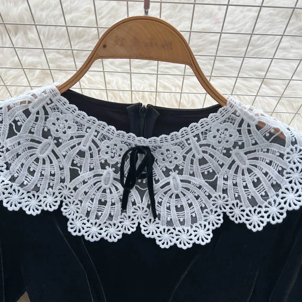 vintage Elegant long sleeve velour lace Dress Chic Vestidos Women Fashion Retro ceremony dresses