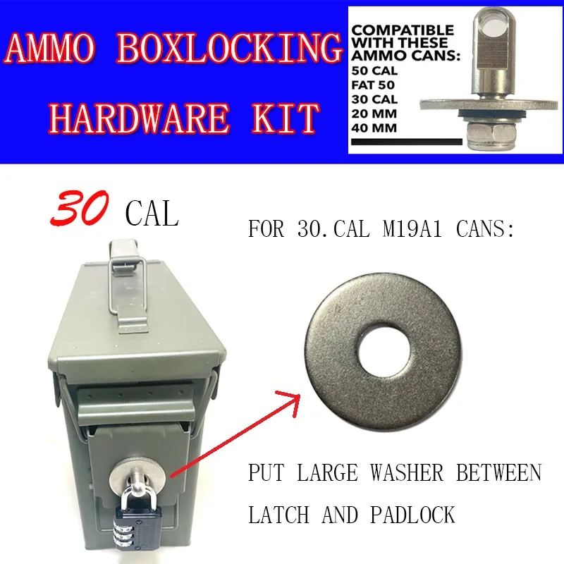 Bolt 50 Cal Ammo can Steel Gun lock Ammunition Gun safe box Hardware Kit Military Army lockable case 40mm Pistol Bullet No Box