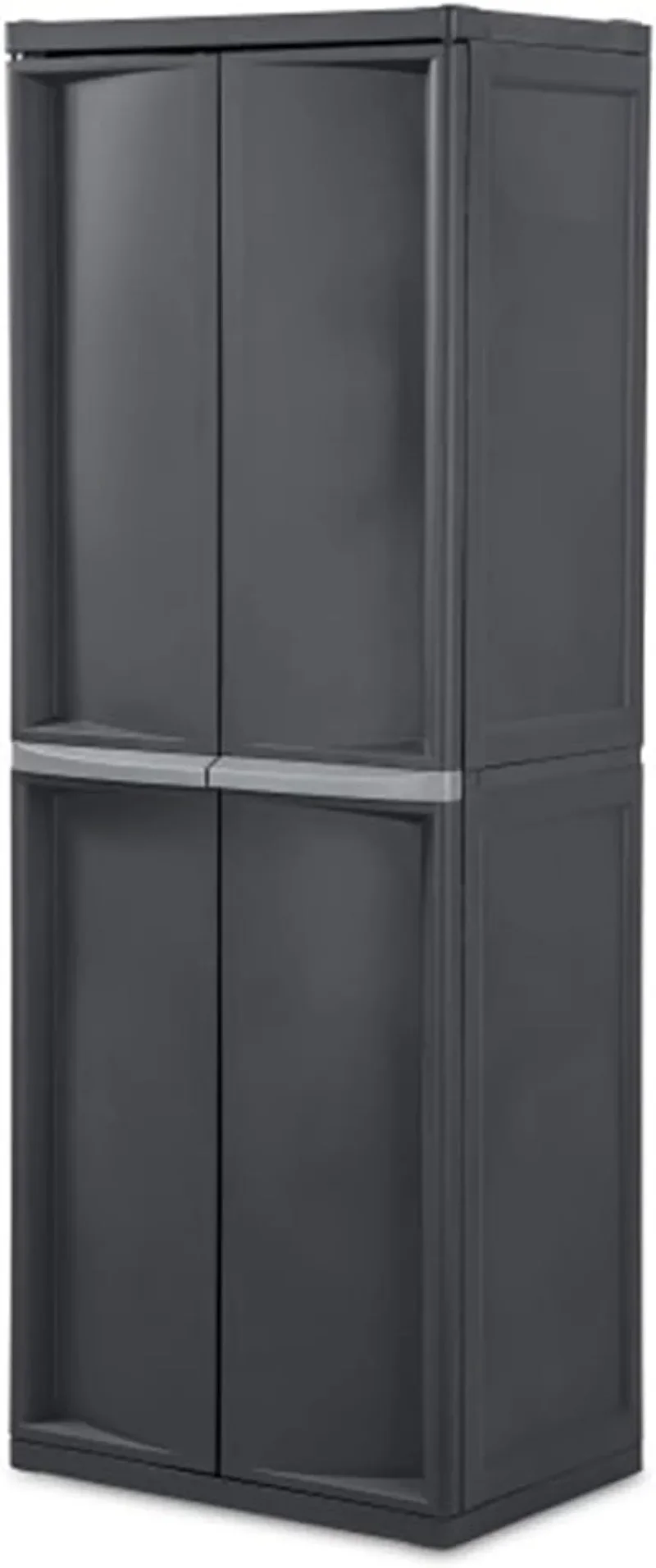 

Sterilite 4 Shelf Cabinet, Heavy Duty and Easy to Assemble Plastic Storage Unit, Organize Bins in the Basement, Mudroom, Gray