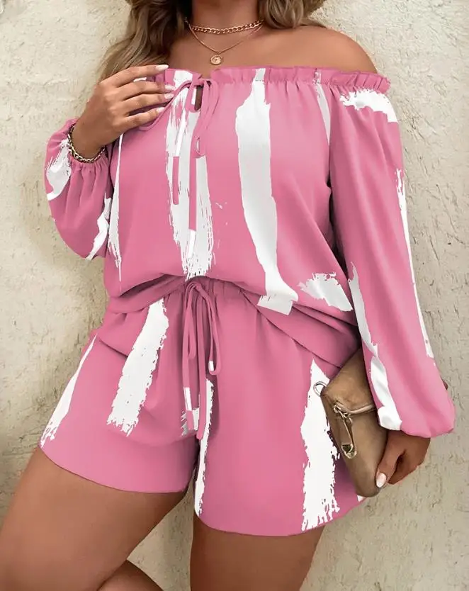 

Shorts Set for Women 2024 Spring Summer Casual Style Tie Dye Print Off Shoulder Top & Drawstring Shorts Set Women Outfits