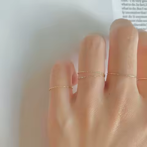 925 Sterling Silver Plated 14K Gold Minimalist Thin Ring for Women Korean Fashionable Stacked Ring