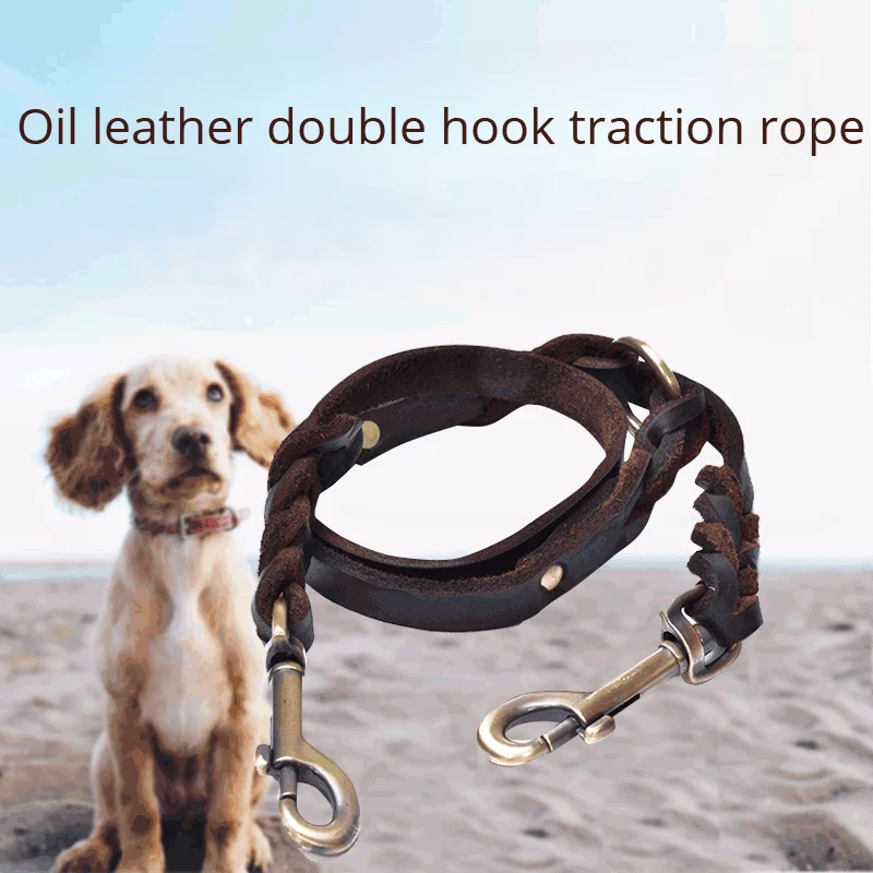 

Двойной поводок для собак из натуральной кожи, не спутывающийся двойной поводок для 2 собак с одной ручкой, прочный поводок для прогулок для средних и крупных собак