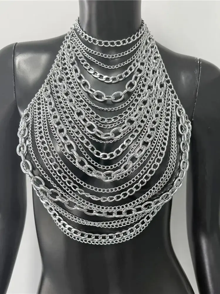 Débardeur d'été avec chaîne en métal pour femmes, Sexy, ajouré, dos nu, décolleté en V profond, col licou, haut court, fête Rave, boîte de nuit, Camisole, nouveau