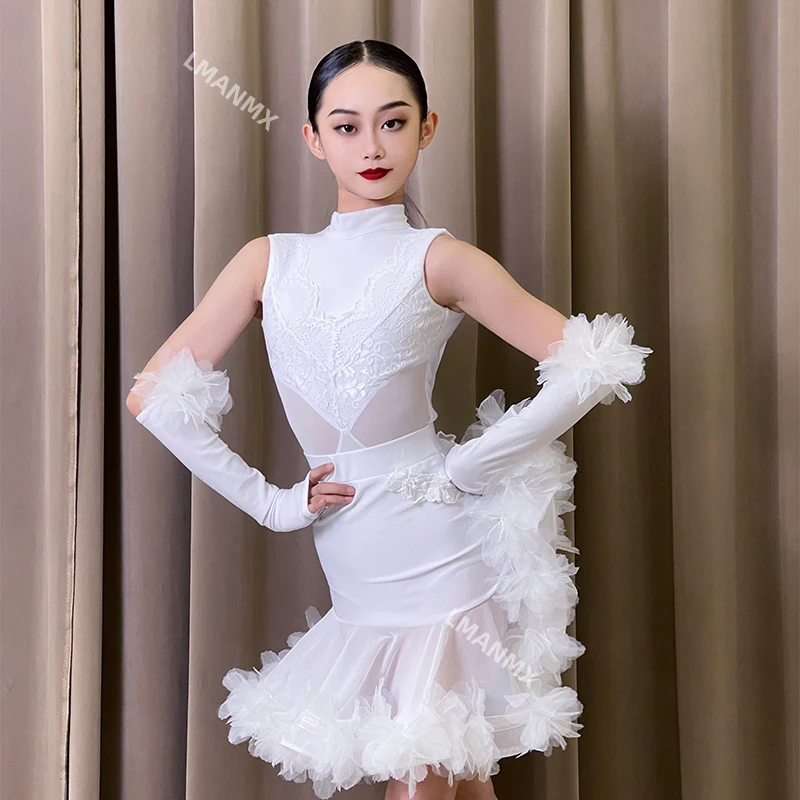 2025 Otoño/Invierno nuevo vestido de baile latino, vestido de práctica para niñas, conjunto de actuación de baile para niños