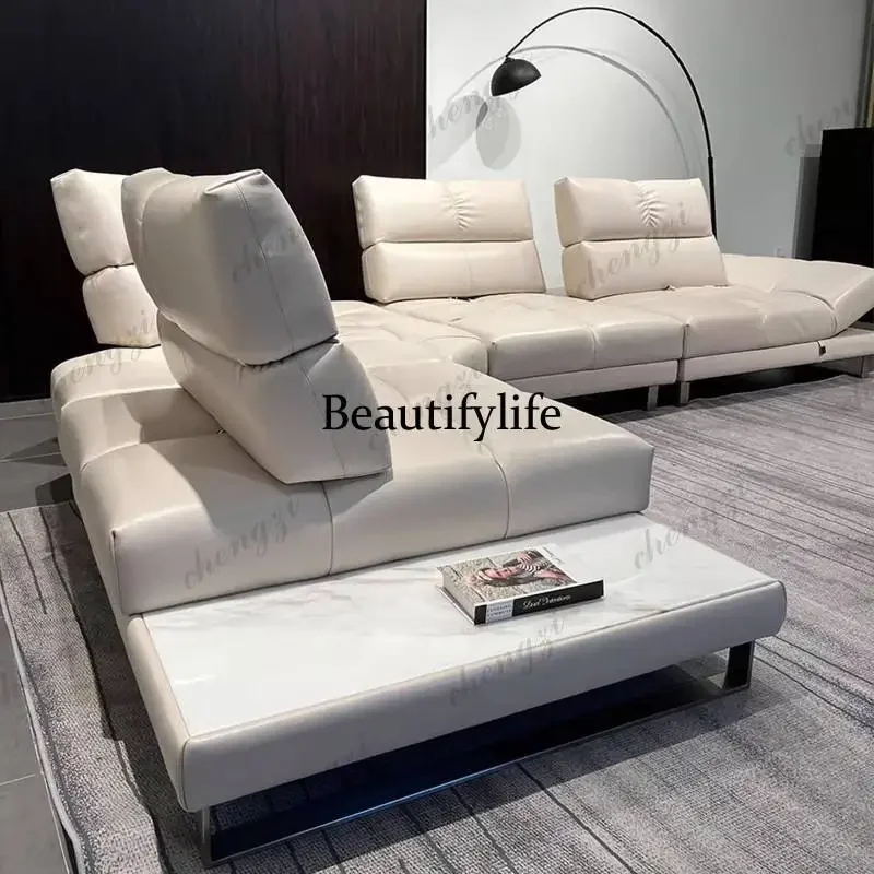 A49 Leather Memory Living Room Sofas Luxury Italian Curved Modern Sofa Living Room Boneless Lazy Divano Soggiorno Furniture For