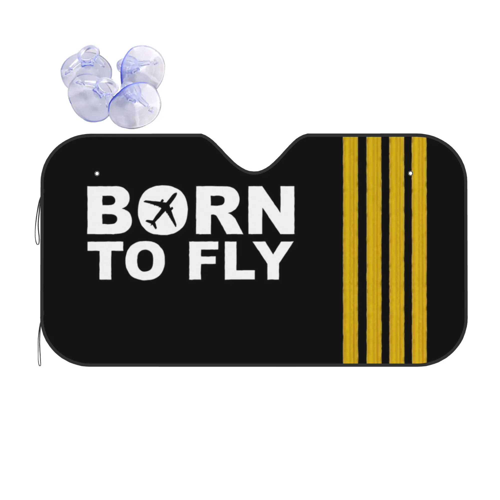 Born To Fly Captain Stripes Flight Car Front Windshield Sun Visor Heat Insulation Aviation Aviator Airplane Foil Auto Visor