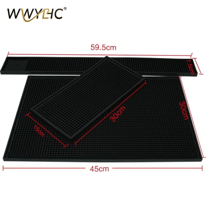 Suitable for PVC Coaster Rectangular Thickened Rubber Bar Mat, Black Non-slip Waterproof
