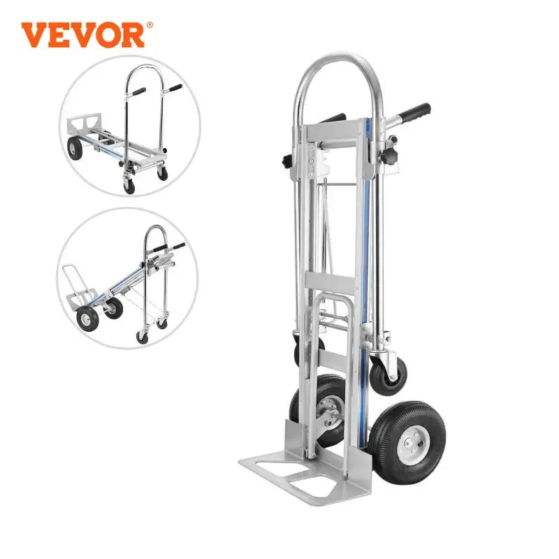 VEVOR 3-in-1 Aluminum Hand Truck Foldable Dolly Cart 1000 lb Capacity 350kg Max Weight for Home Using Industrial Heavy Duty Work