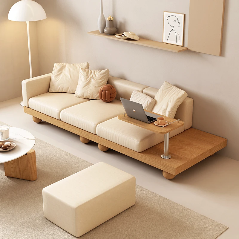 

Sofa small apartment solid wood feet living room simple modern log technology cloth