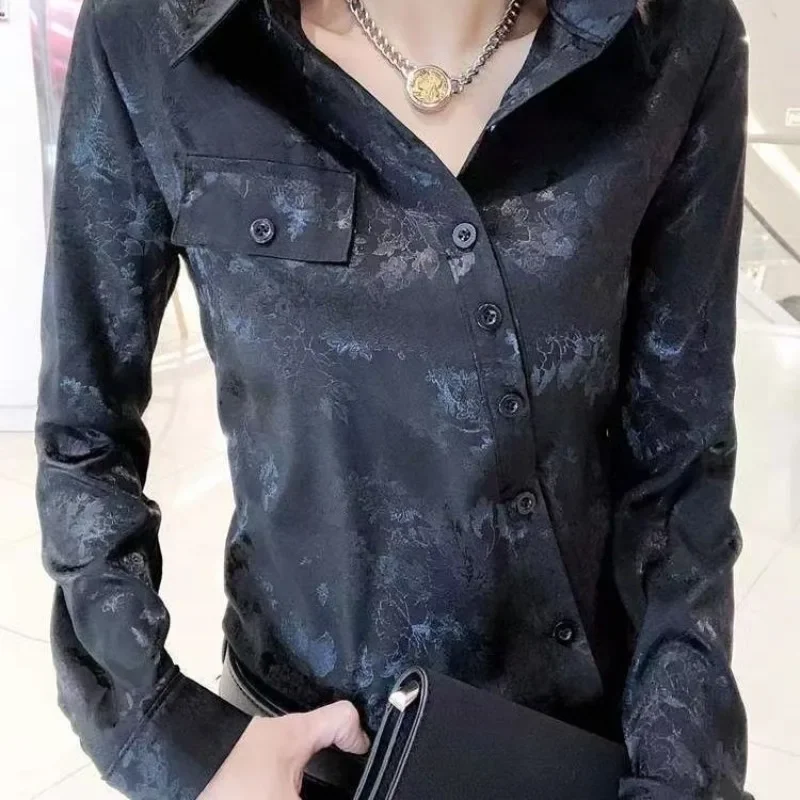 Female Tops Thin Style Slanted Lapel Pattern with Designs Women's Shirt and Blouse Korean Reviews Clothes Simple Cheap Stylish M