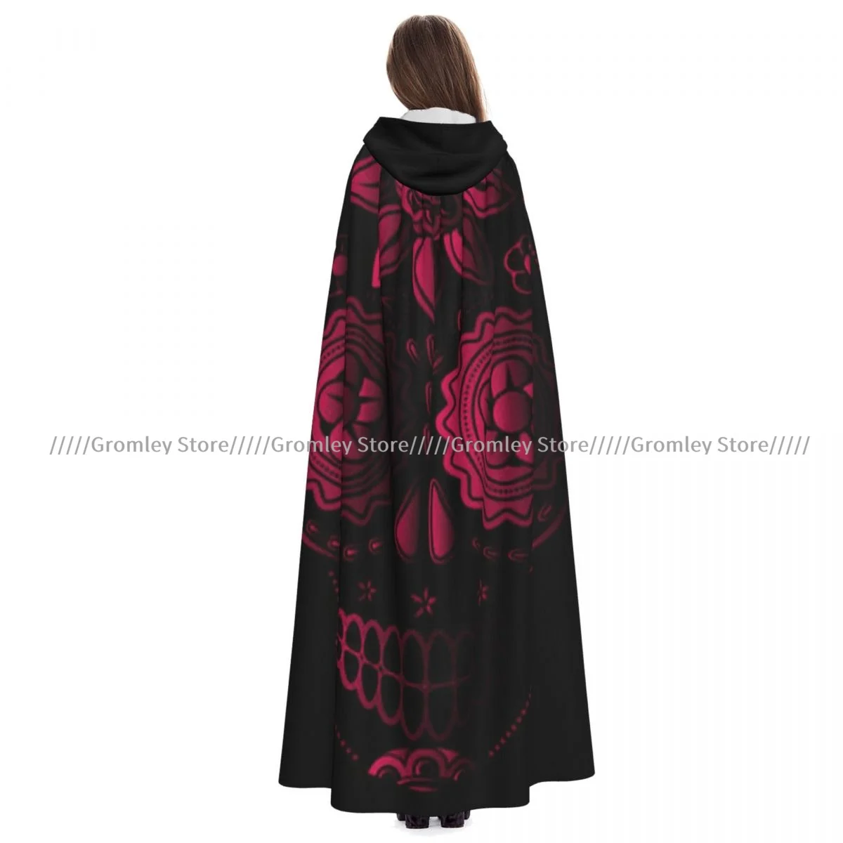 

День мертвых сахарный череп плащ ведьмы с капюшоном косплей костюм Хэллоуин для взрослых длинная вечерние накидка