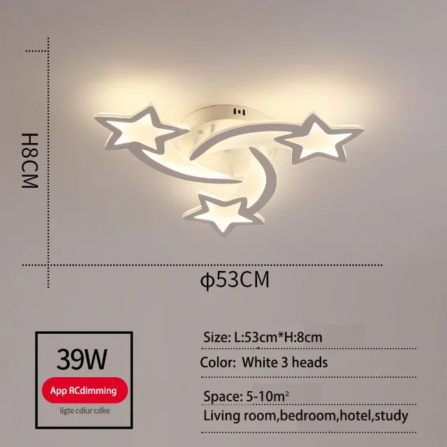 Moderne Led Plafondlamp, Slimme Dimmende Afstandsbediening, Afstandsbediening En App-Bediening, Verstelbare Helderheid Plafondverlichting