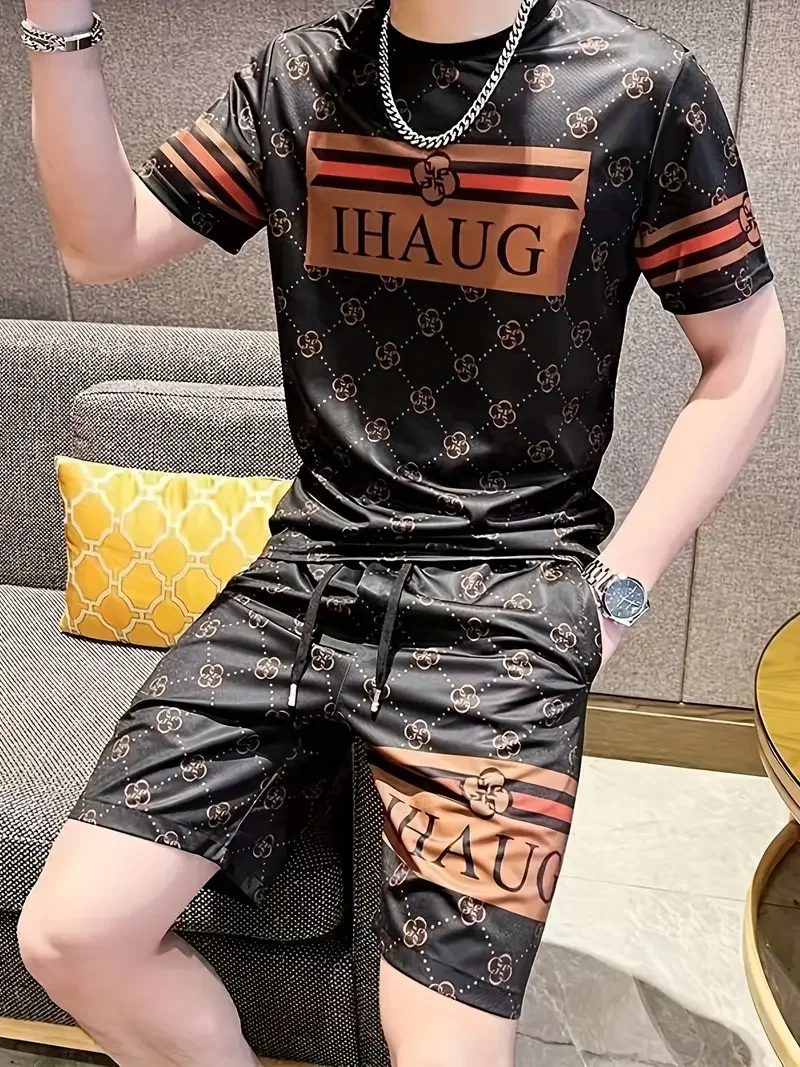

2025-26 Summer New Fashion Trend Design Luxury Suit 3D Printing American Street Breathable Quick Drying T-shirt Shorts Set