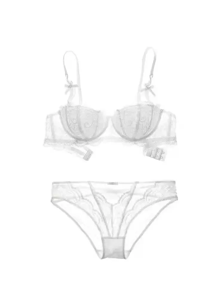 French Lace Half-Cup Bra Ultra-Thin Compact Small Bras  Kawaii Lingerie Sexy Push Up Japanese Style Minimalist Design forKUCLUT