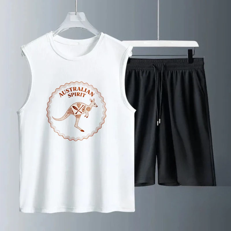 

Men's Tank top Sets Breathable Fashion drip clothing Polyester Summe clothing set men's clothing Short Sleeve+ Shorts