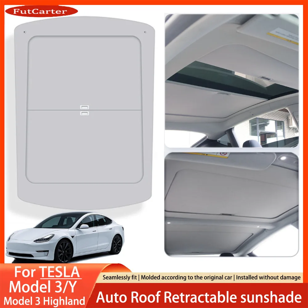 For Tesla Model 3 Highland 2024 Model 3 Y 2021 New Retratable Sunshade Roof Shade Scroll Original Sun Visor  Pleated Sunscreen