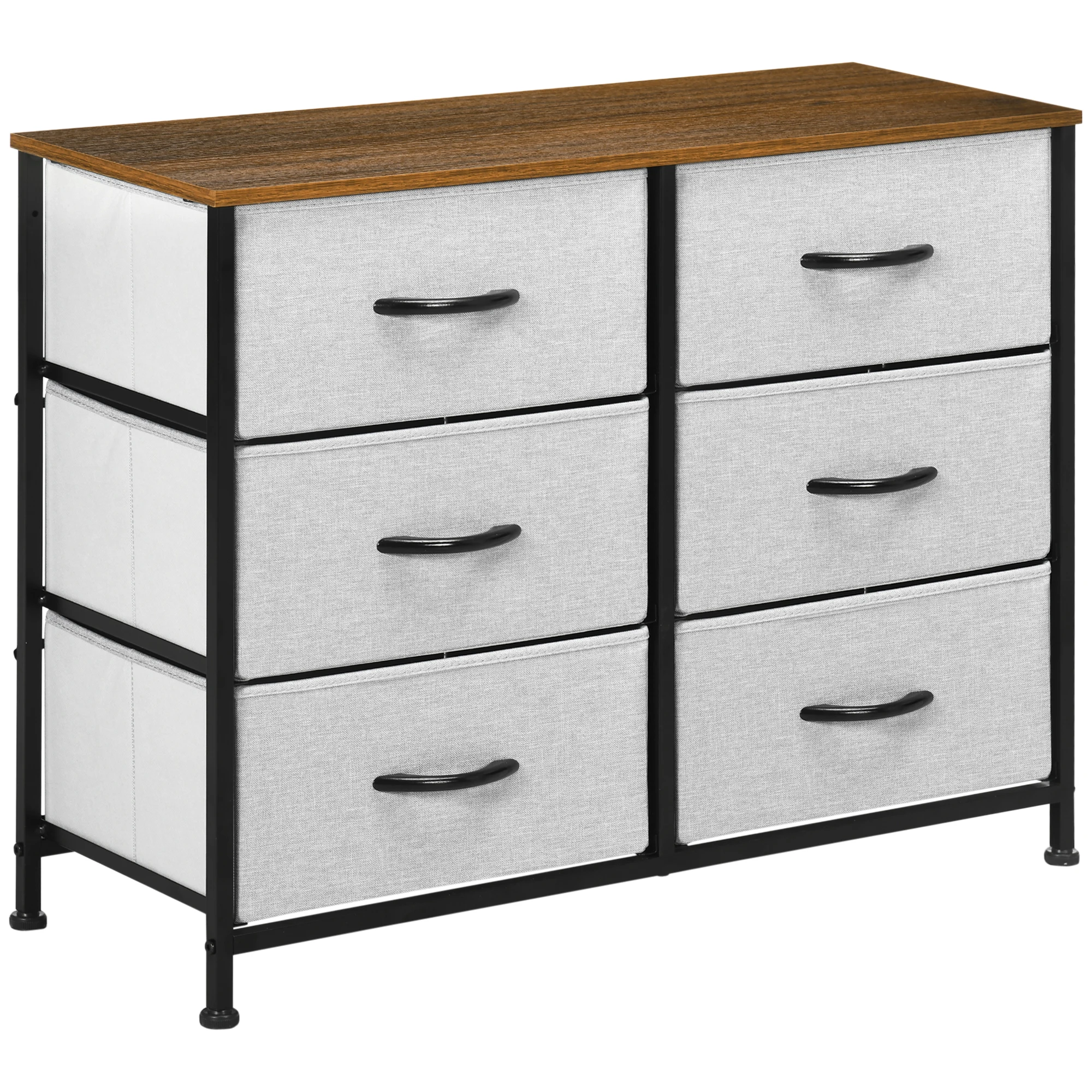 HOMCOM Cómoda Moderna Cajonera con 6 Cajones de Tela 80x30x62,5 cm Gris y Marrón