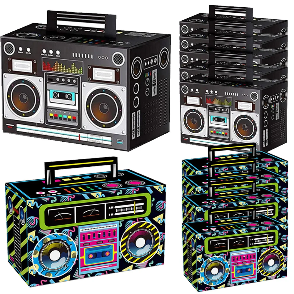 

6/12/24pcs 80s 90s Novelty Boom Boxes Retro Boombox Prop Radio Decor Gift Treat Paper Boxes for 1980s Theme Hip Hop Music Party