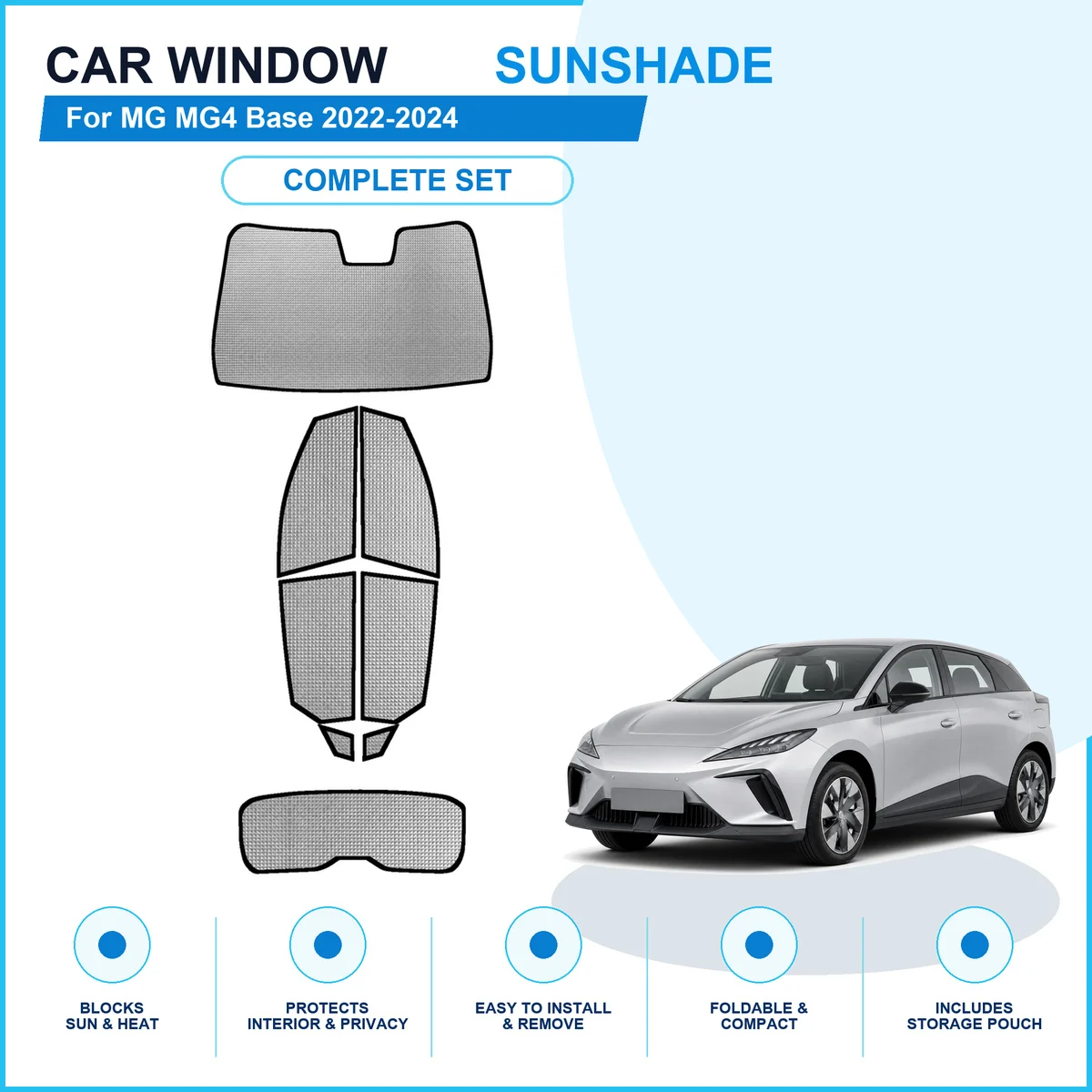 For MG MG4 Base 2022-2024 Custom Full Set Window Sunshades Aluminum Foil Suction Cup Anti UV Privacy