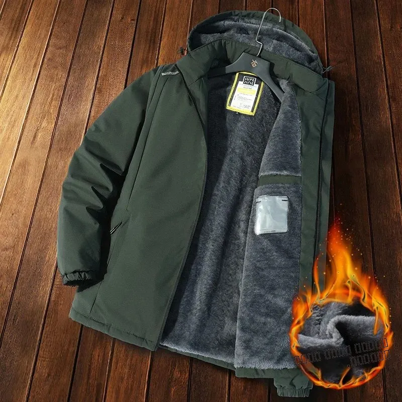 

Men's Warm Winter Parka with Hood Thermal Windproof Long Sle Baseball Collar Youth Trendy Long Coat for Autumn 2024