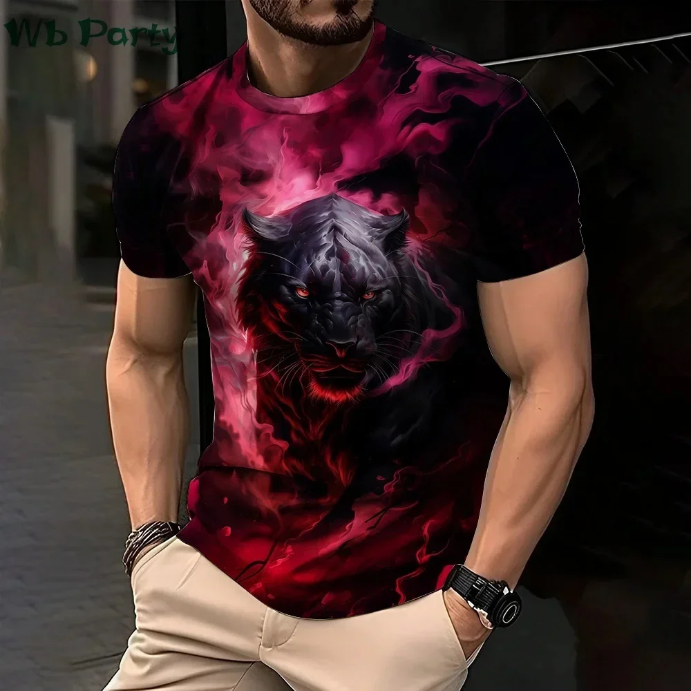 Funny 3D Tiger Print Men's T Shirt Fashion Lion Animal Pattern Short Sleeve Tops Hip Hop Trend y2k Clothes Summer Oversized Tees