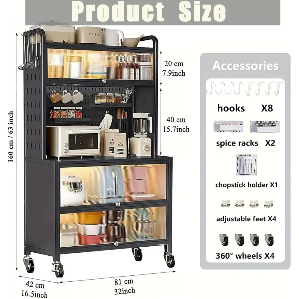 Полка для пекарей на колесах, 5-уровневый кофе-бар с колесами, подставка для микроволновой печи с местом для хранения, кухонные полки для кухонной кладовой, хранилище