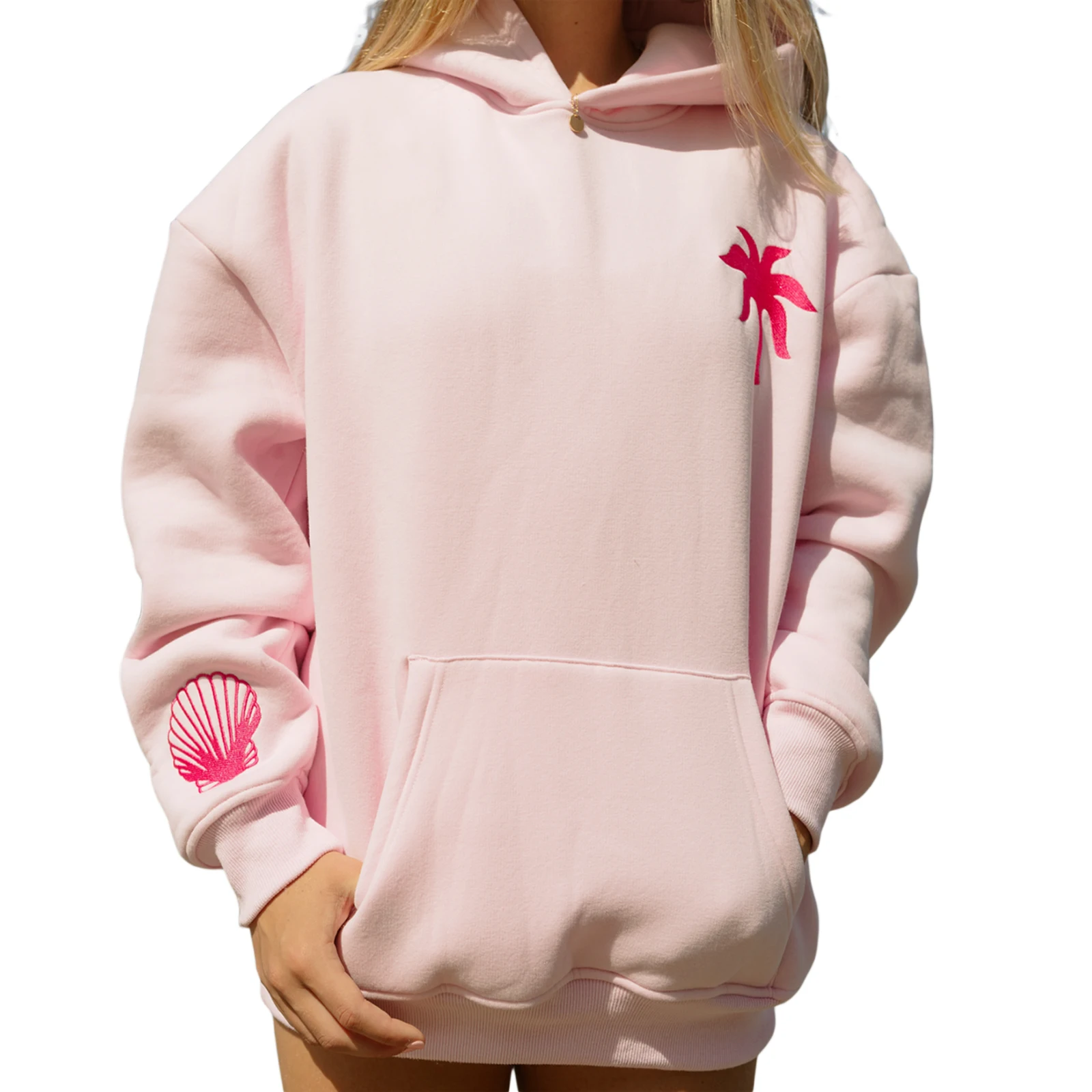 Women’s Beach Hoodies Long Sleeve Flower Embroidery Oversized Sweatshirts Streetwear Tops