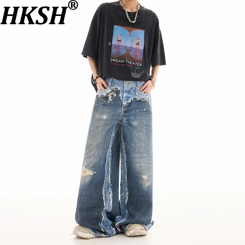 HKSH 2026 Summer Autumn New American Trendy Digital Print Jeans Versatile High Street Hip-Hop Cool Denim Pants Vintage HK27033