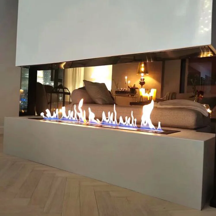 Smokeless Decorative Fireplace, 150cm Steel Smart Burner, Modern Luxury Bio Ethanol Fireplace with Tempered Glass, 150x18cm