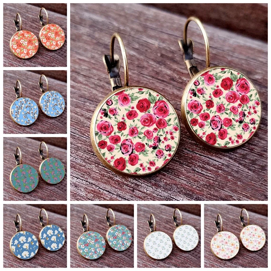 2024 Trendy Fragmented Flower Earrings Retro Style Colorful Small Flower Dome Glass Earrings Daily Earrings Women\'s Jewelry Gift