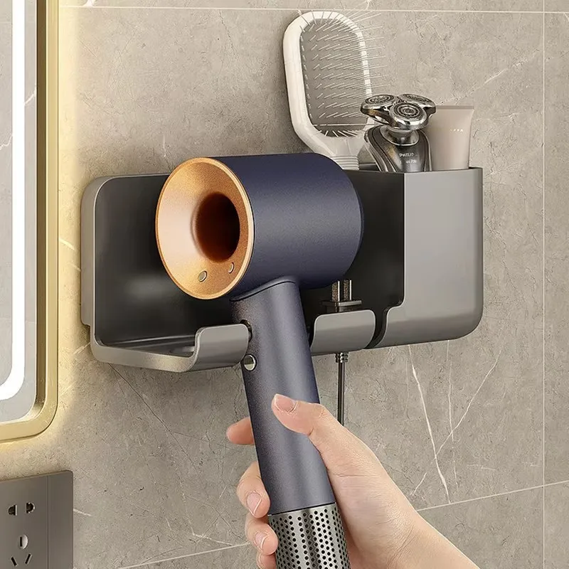 1 Pcs Wall Mounted Hair Dryer Storage Holder Does Not Require Punching Multifunctional Bathroom Hair Dryer Holder Accessories