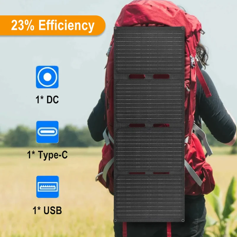 Foldable 200W 18V ETFE Solar Panel Charger  Portable Solar Charger Backpack with Type-C USB DC Output for Outdoor Camping
