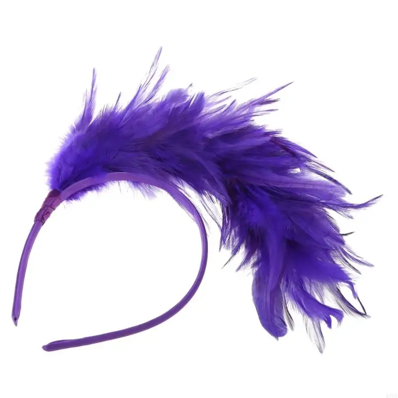 R7UF Flapper Bulu Ikat Kepala Mardi Gras Ikat Kepala Burlesque Headpiece Dengan Bulu
