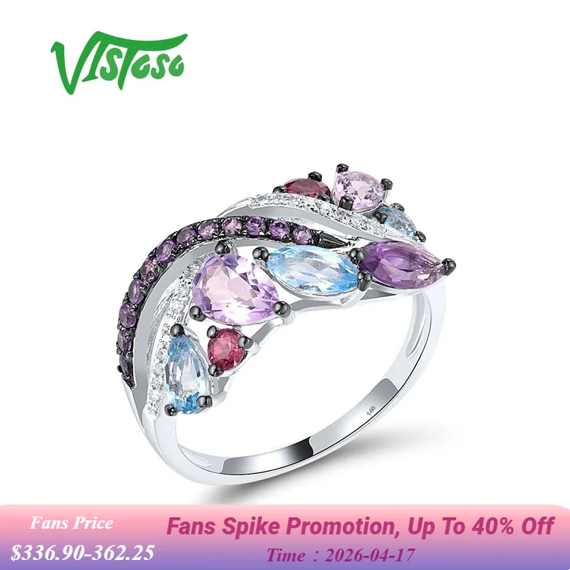 

VISTOSO Authentic 14K 585 White Gold Rings For Women Sparkling Diamonds Colorful Gemstone Delicate Party Wedding Fine Jewelry