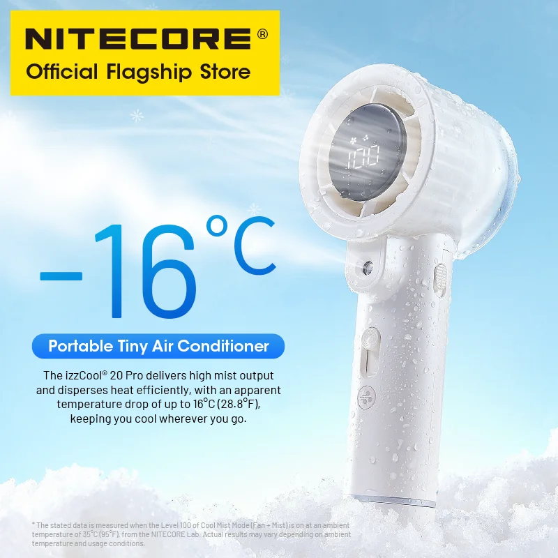 NITECORE izzcool 20 Pro Camping Fan Portable USB-C Rechargeable Air Conditioner Commuting Handheld Fan Cooling Spray Mist Cooler