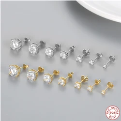 Aide 925 Sterling Silver 2-8mm Mini Single Zircon Stud Earrings For Women Shiny Crystal Ear Studs Wedding Engagement Party Jewel