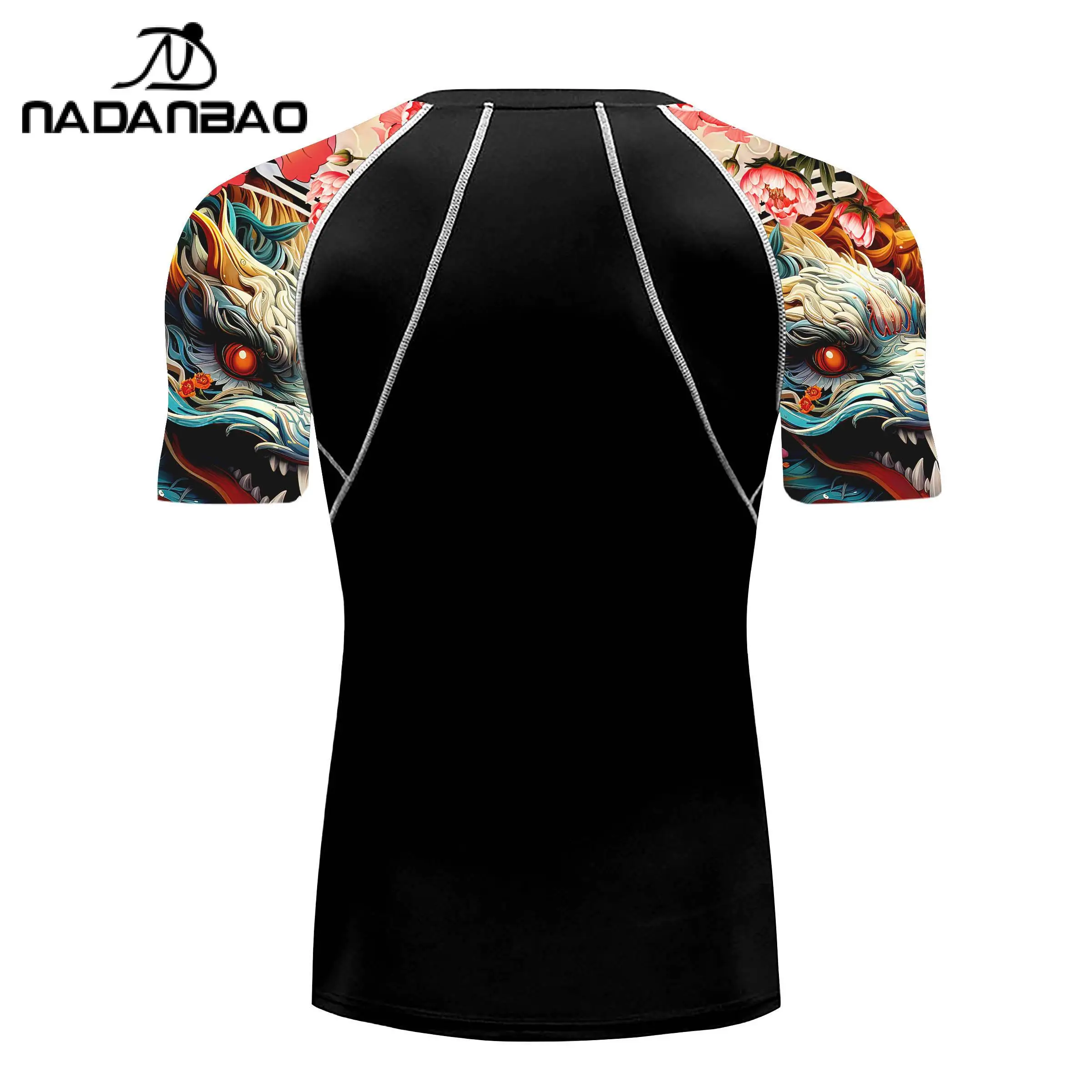 Nadanbao Men Fitness Swimsuits T-Shirt Gym 3D Printing Black Fashion Tops Summer Beach Swimwear Short Sleeve Surfing Wetsuit