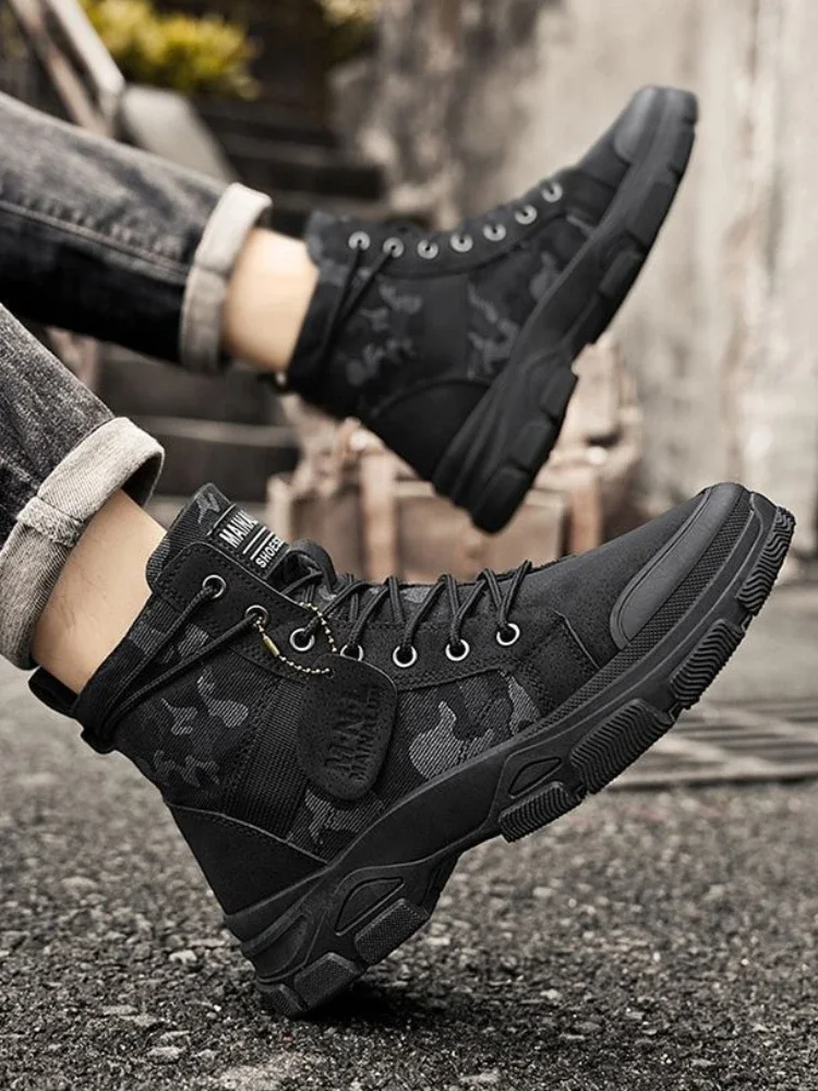 

Осенние новые мужские классические нескользящие высокие ботинки большого размера на шнуровке, винтажная спортивная повседневная рабочая обувь, модная удобная обувь