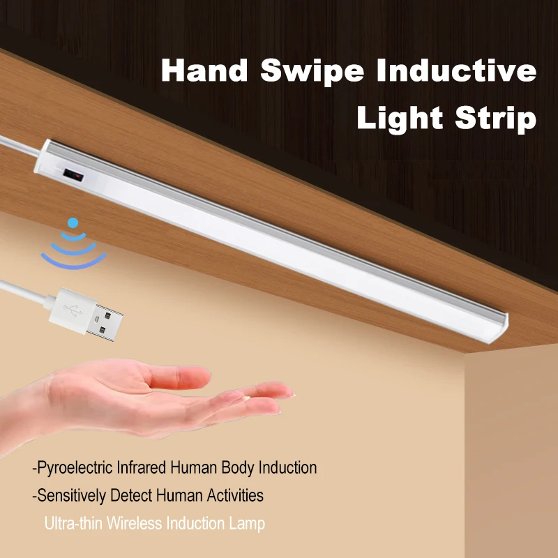 

LED Wall Lamp For Home Use Ultra-Bright Fored Broom Shoe Cabinets Wardrobes USB-Powered Hand Sweep Induction Cabinet Lamp