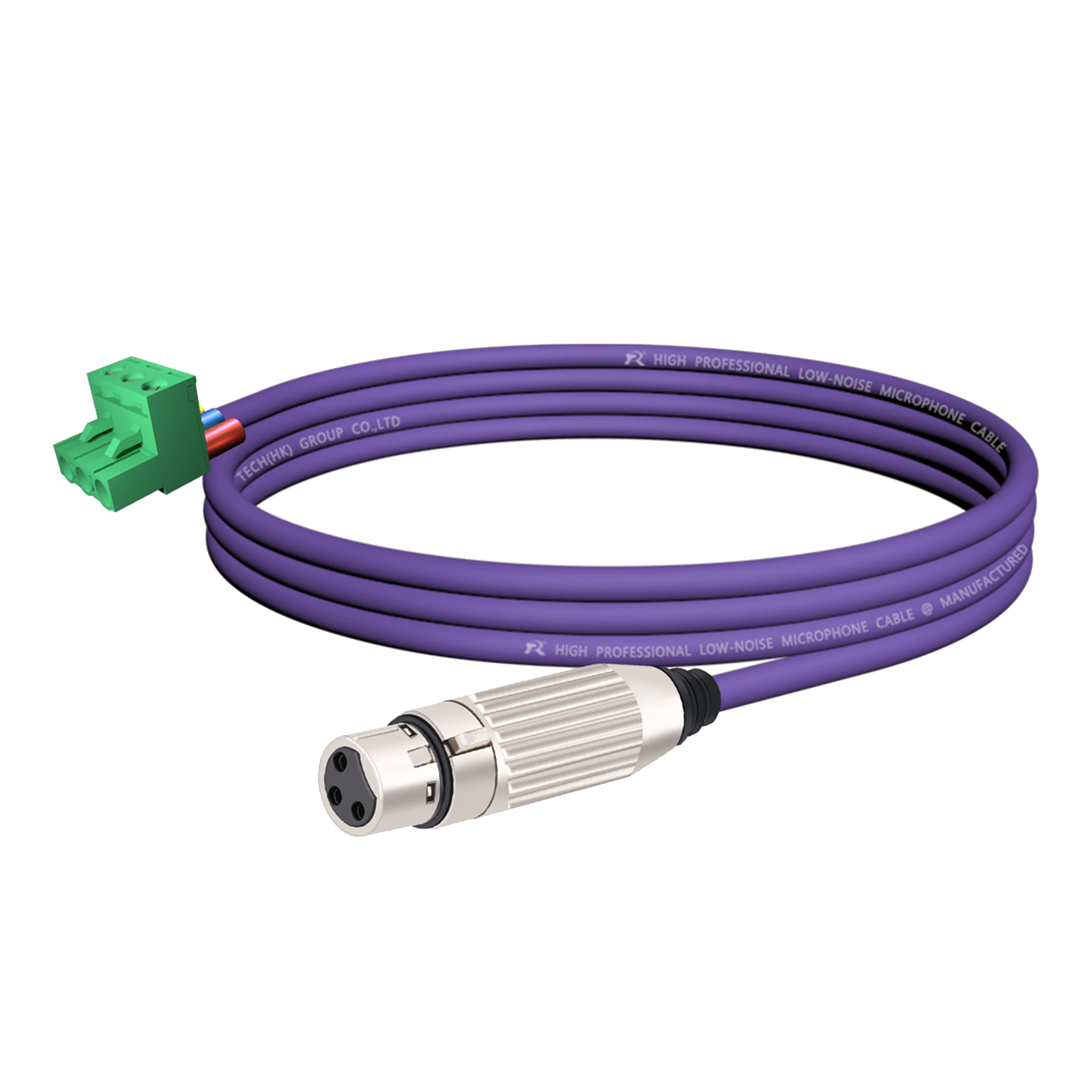 3-poliger Phoenix-Stecker, verbunden mit einem versilberten XLR 3-poligen Stecker, farbcodiertes Kabel, geeignet für professionelle Audiogeräte. – Detail 19