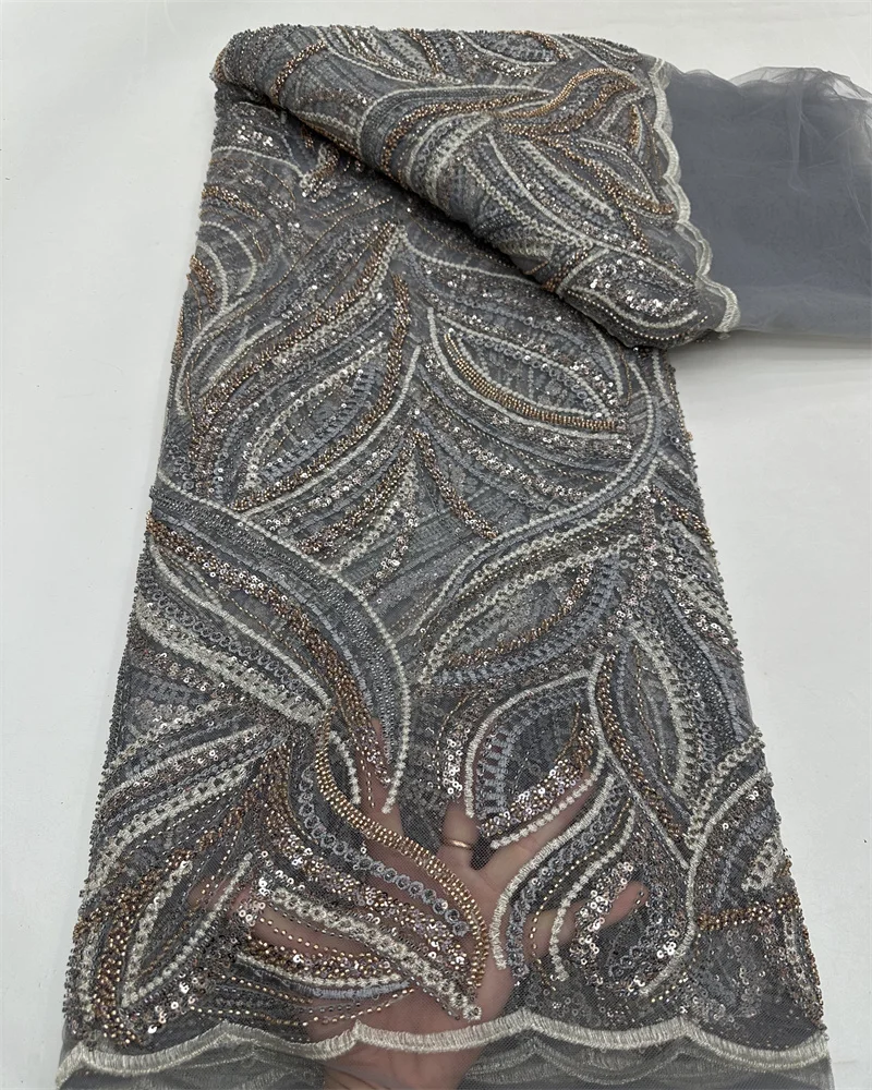 African Sequins Beaded Lace Fabrics 2024 High Quality Embroidery French Nigerian Lace Fabric For Wedding Sewing Material ZX80KM