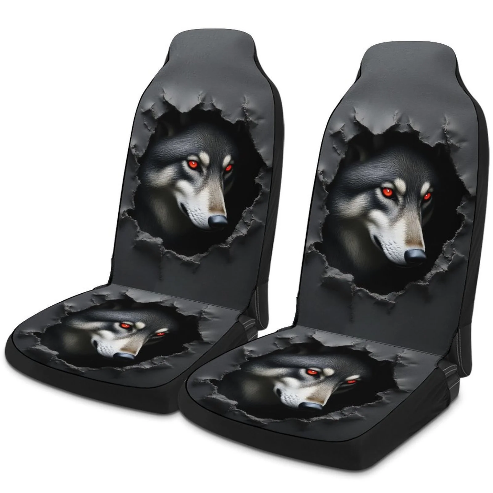 

A Set Of Two Wolf-Themed Covers Designed For Most Car Models, Featuring A Fun And Spooky Shattered Print On A Black Background.