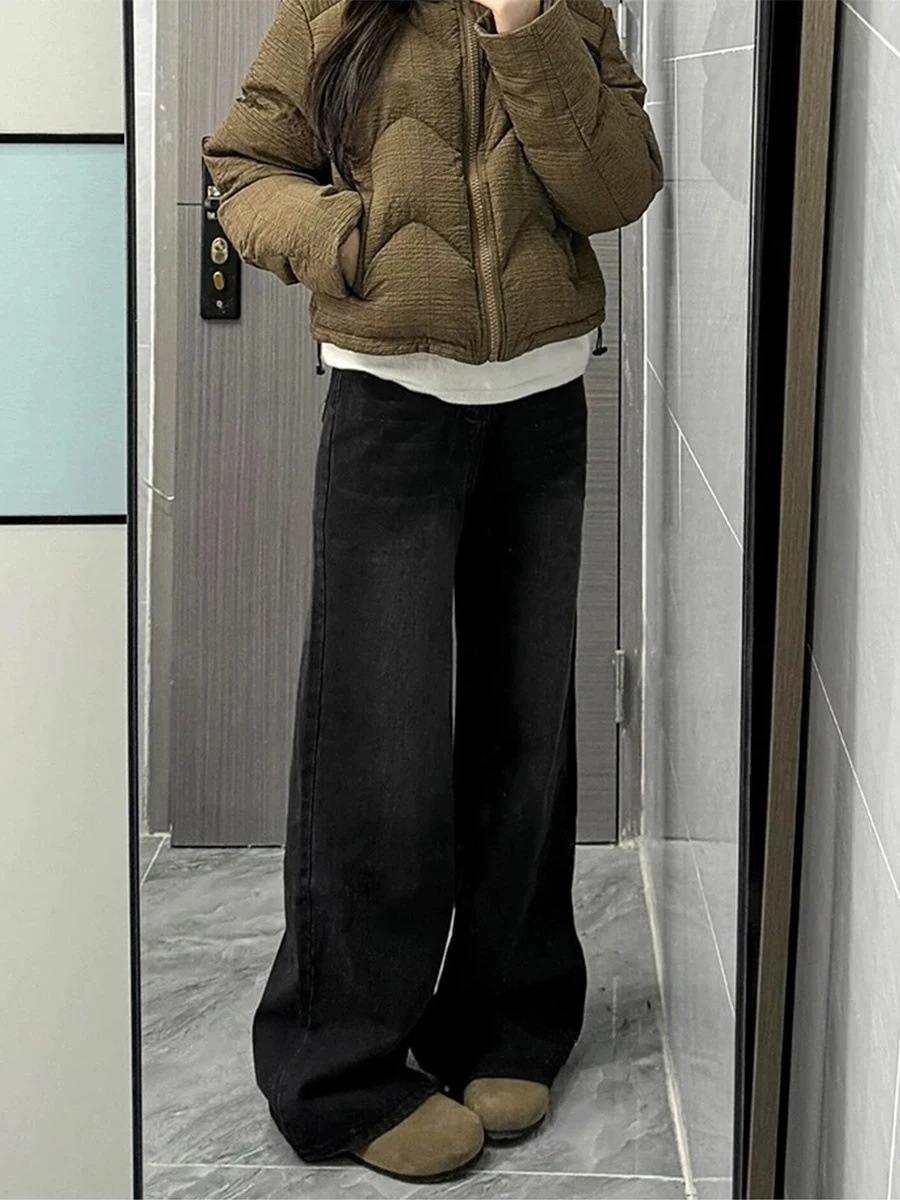 

Джинсы прямого кроя с высокой талией для полных женщин, весна-осень, свободные широкие брюки в пол для фигуры «груша»