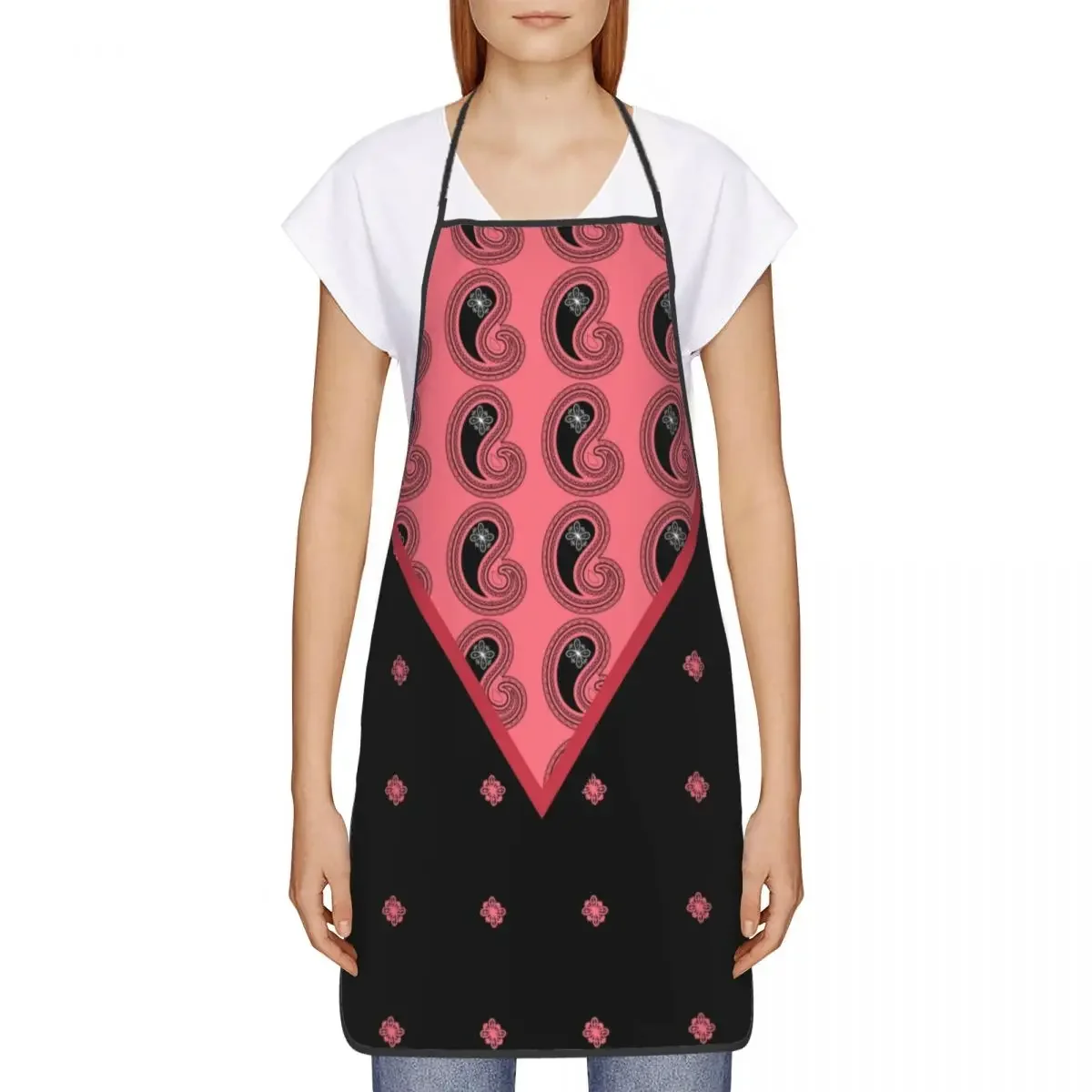 Cool Triangle Pattern With Paisley Apron Women Men Unisex Bib Geometric Kitchen Cooking Tablier Cuisine Chef Gardening