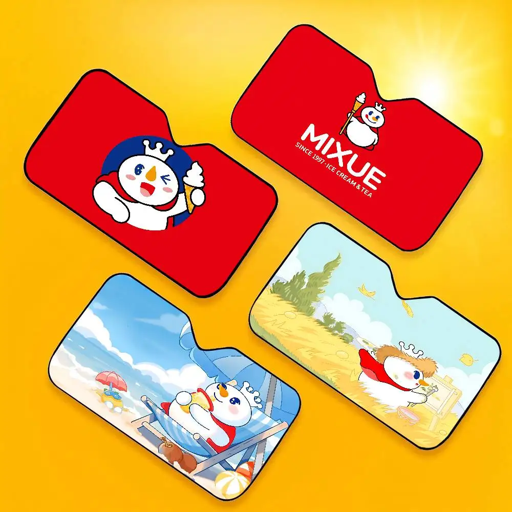Cute Mixue Ice Cream & Tea Logo Car Sun Shade Front Window Sunshade for Most Sedans SUV Blocks Max Uv Rays Keep Cool