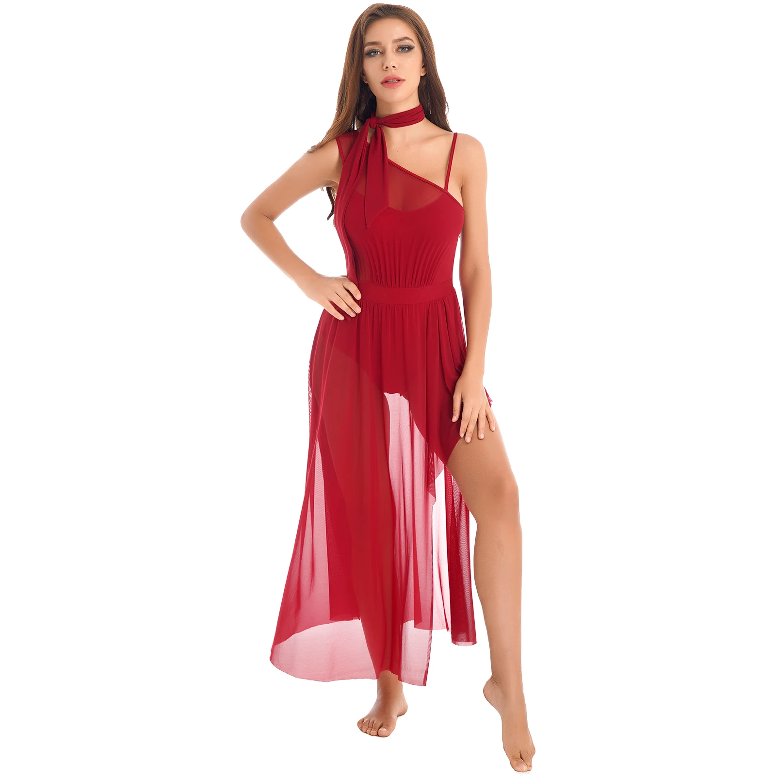 Robe de danse lyrique pour femmes, en maille pure, sans manches, Tutu de Ballet, justaucorps, avec foulard, vêtements modernes, nouvelle collection 2022