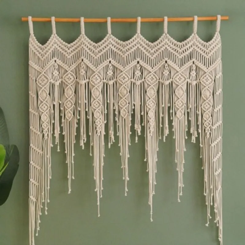 Bohemian fringed tapestry hand-woven short door curtain, homestay entrance partition curtain decoration