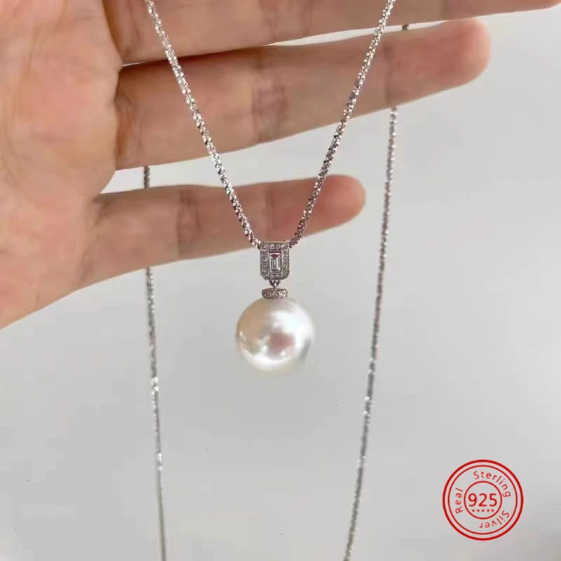 

Luxury High Quality Natural Freshwater Pearl Round Zircon 925 Sterling Silver Pendant Necklace Women's Jewelry Gift Box Birthday