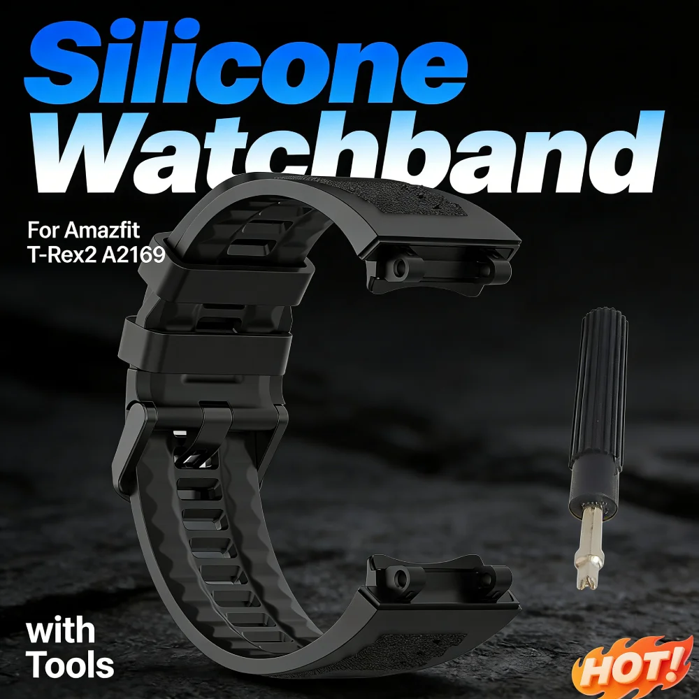 

Soft Silicone Watch Band with Removal Tools for Amazfit T-Rex 2 A2169 Waterproof Sweatproof Skin Friendly Sport Watch Strap